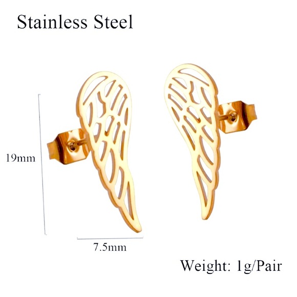 Stainless Steel Wings Angel Stud Earrings - Picture 3 of 3